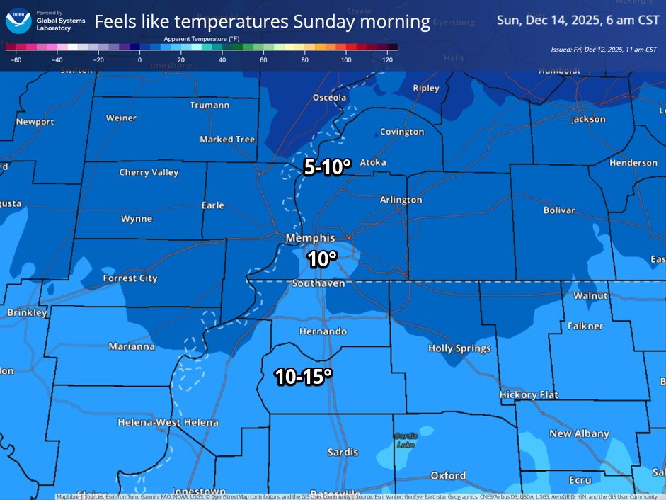 memphisweather1's tweet photo. [NEW MWN BLOG] Our first #StupidCold airmass of the winter arrives later this weekend, bringing single digit wind chills with it! Luckily, it will be fairly brief. Details: https://t.co/nLrw0XQ9Zr https://t.co/qiXfL2jlvV