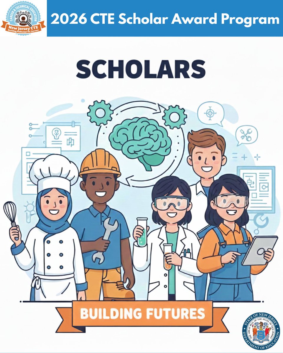 The 2026 CTE Scholar Award Program will once again recognize outstanding CTE students throughout New Jersey. Learn more about information to support districts with planning and preparing for this school year: tinyurl.com/yc3mcr84  #CELEBRATECTENJ