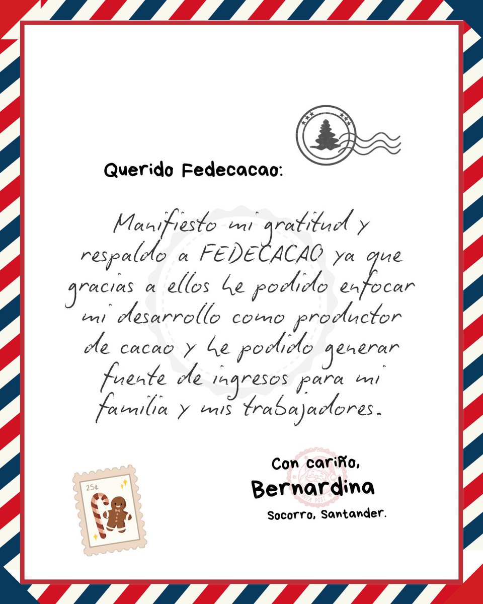 ¡Llegó el Correo Cacaotero desde El Socorro, Santander!💌En esta Navidad agradecemos el cariño de nuestros productores, quienes se tomaron el tiempo para enviarnos sus mensajes. Expresiones que reflejan su confianza en el gremio. ¡Gracias!🎅🏼