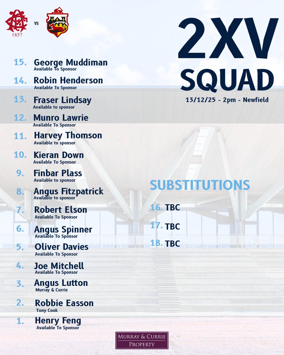 TEAM NEWS 🎄

One more game, one more chance to see the boys in action...see you there 🤍💙

P.S - the tways are back 🙌

1XV - 📍RP
 ⏰️ 1.45PM

2XV - 📍Newfield
 ⏰️ 2PM

#oldestclubinscotland
#edinburghaccies
#MTB