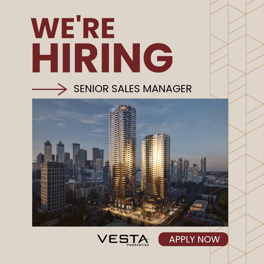 We’re Hiring: Senior Sales Manager!

📷 Apply today and grow your career with Vesta!
hubs.la/Q03XyQwH0

#WeAreHiring #JoinOurTeam #VestaProperties
#AspenVillage #Broadwayon17 #RealEstateJobs #YYCJobs