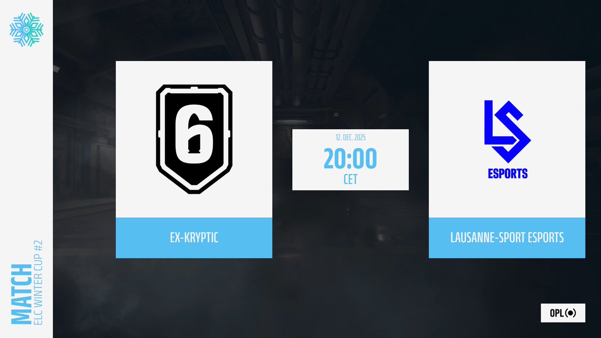 [𝗘𝗟𝗖 𝗪𝗶𝗻𝘁𝗲𝗿 𝗖𝘂𝗽#𝟮]

The bracket round of 16 will take place tonight.

#exKryptic 🆚 <a href="/lausanneesports/">eLS | Lausanne-Sport Esports</a> 
🕗 20:00 CET
🗺️ Bo3

🎙️<a href="/PiercingCV/">NicholasS</a> &amp; <a href="/CherryCasts_/">Cherry</a> 
OBS : <a href="/Warnoeuk/">Warnoe</a> 
Producer : <a href="/TOGG0/">TOGG</a>

🔴 twitch.tv/elc_esports_r6b

#WeAreELC #ELCWinterCup