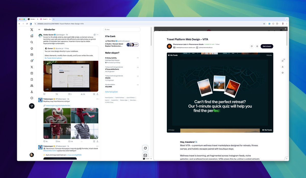 Chrome efsane bir geliştirme yapmış. Bence çok önceden olması gerekiyordu ama aynı ekranı otomatik 2 ye bölmesi beni üretim ve çalışma sistemi olarak çok hızlandırır. Özellikle karşılıklı ekran kontrolleri mobil tablet karşılaştırmaları daha kolay olacak.