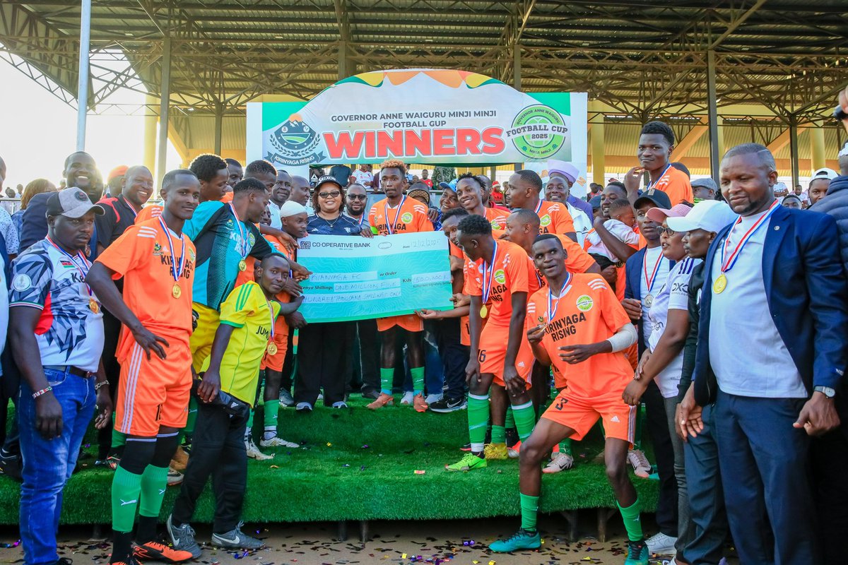 County_20's tweet photo. Season 2 of the Minji Minji Football Cup concluded today at Wang’uru International Stadium, led by Governor @AnneWaiguru, bringing together 180 teams and over 4,500 youth.
Winners: 🏆 Kianyaga Rising FC – Men (Ksh 1.5M) 🏆 Lakers Queens FC – Women (Ksh 500K) #KirinyagaRising https://t.co/9LFJvxQZFg