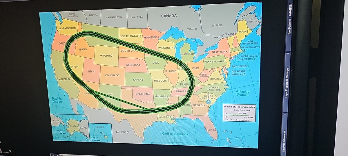 kwatson671's tweet photo. @Kaulig_Trucks I'll play:
I scaled it up to actual size and traced it in Civil 3D.
Pit road is 987 miles long down the middle. Track is apx. 77 miles wide so a lap on the bottom line is 5,436 miles, middle line is 5,597 miles, outside line is 5,759 miles. https://t.co/UgCN44nLqn