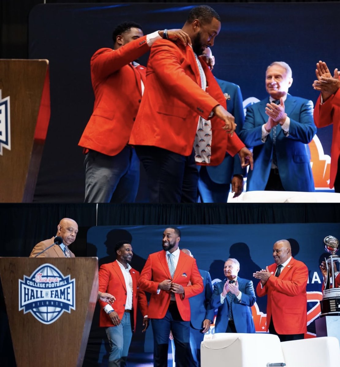 TigerTalk_TV's tweet photo. Coach T.C. Taylor receives the prestigious Champion's Circle Jacket, awarded annually to the previous season’s winning Celebration Bowl coach, signifying their national championship status in HBCU football. https://t.co/KKBYnD3l3c