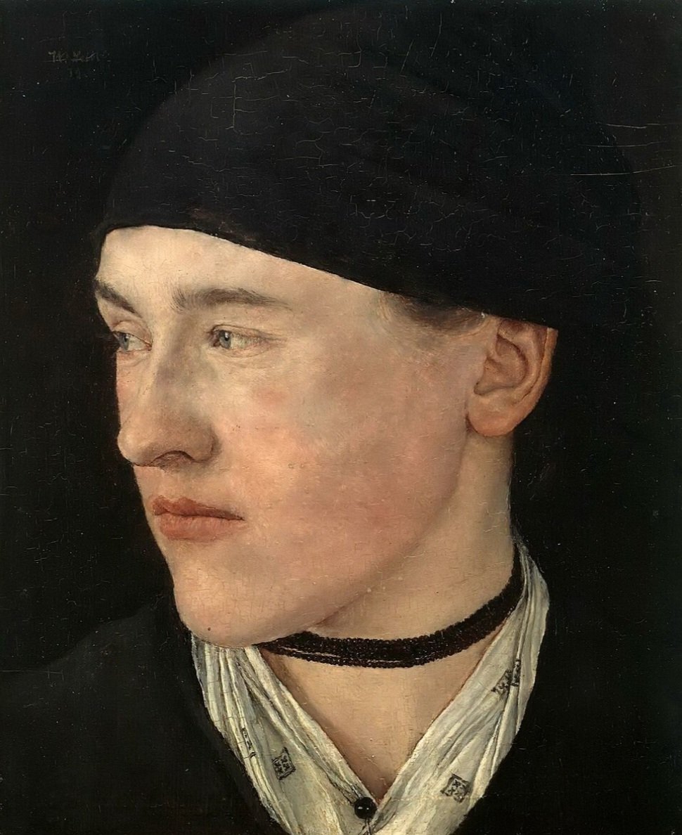 'Girl in a black headscarf.' In the 1870s, Wilhelm Leibl moved to the Bavarian countryside to paint villagers as he saw them, work that was greatly admired by Gustave Courbet. 'I paint human beings as they are, so the soul is there.'