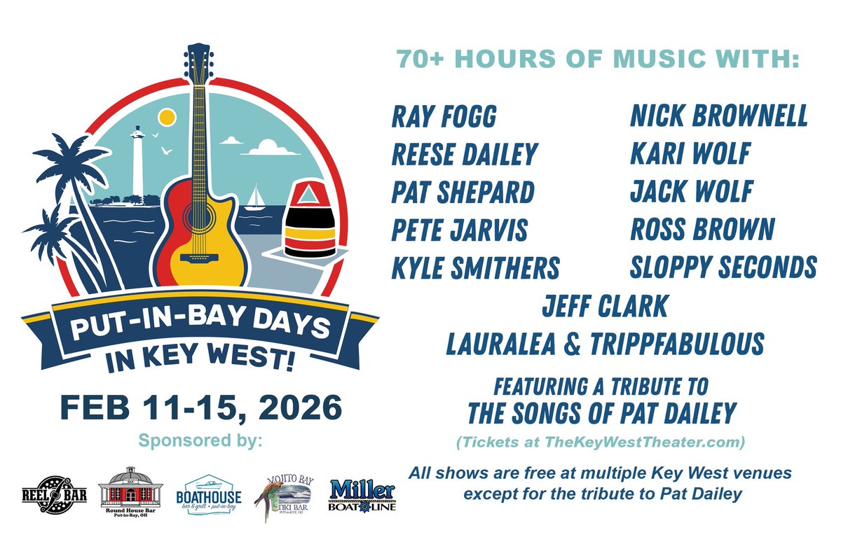 RayFogg's tweet image. When it gets this cold this early, it’s time to make plans for @putinbaydays in Key West 2026 which will be Feb 11-15, 2026! There will be over 70 HOURS OF LIVE MUSIC over 5 days by artists who play Reel Bar, Round House, Boathouse, Mojito Bay and Frosty’s!