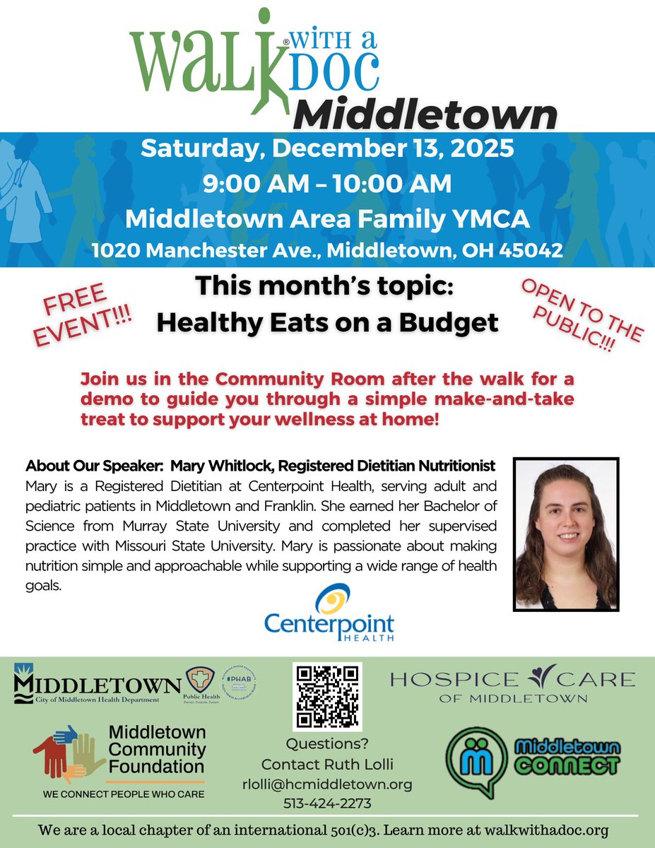 CenterpointH's tweet photo. We’re excited to partner with Walk With a Doc for another wellness Saturday! Come walk with us and learn practical tips for Healthy Eats on a Budget, led by our Registered Dietitian Mary Whitlock! #FQHC #HealthcareCenteredOnYou #YMCA #Middletown https://t.co/LEVH3hlbPJ