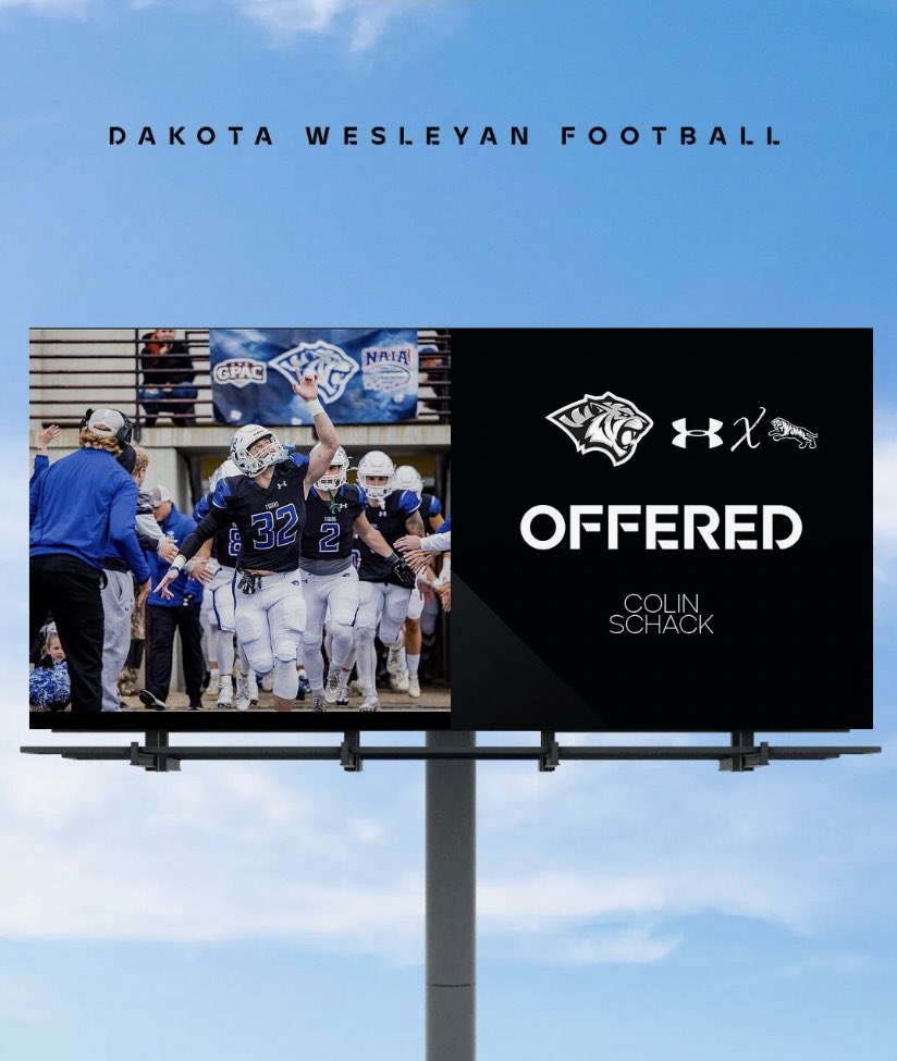 colinschack1's tweet photo. Blessed to receive an offer from Dakota Wesleyan! @ColeKuznia @Coach_Bernarde 

@CoachGDBrown73 
@CoachThurman44 https://t.co/A1ksT1hgua