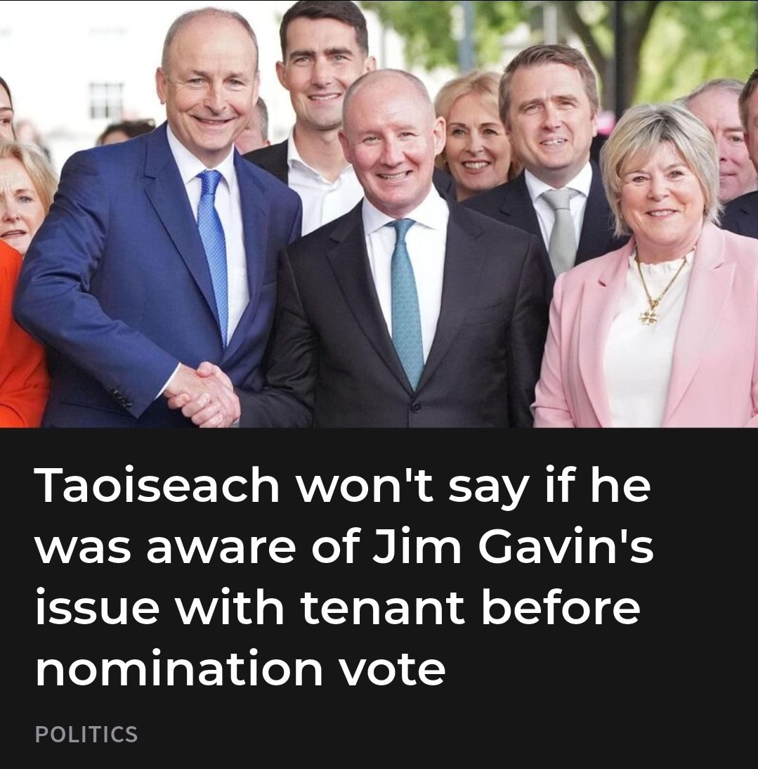 Fianna Fáil Crisis 

Taoiseach won't say if he was aware of Jim Cavin's issue with tenant before nomination vote
Paul Hosford / Neil Michael 

It comes after Thursday's revelation that Fianna Fáil deputy leader Jack Chambers was told of Jim Gavin's issue with a former tenant -