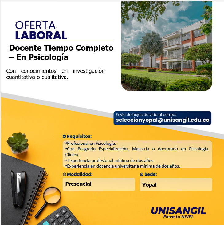 HumanoYopal's tweet photo. 📢 ¡Estamos contratando en UNISANGIL!
👩‍🏫 Docente Tiempo Completo – Psicología
Si cuentas con formación en Psicología y experiencia en investigación cuantitativa o cualitativa, esta oportunidad es para ti. 📍 Sede: Yopal
🏛️ Modalidad: Presencial https://t.co/XLXgGovoSw