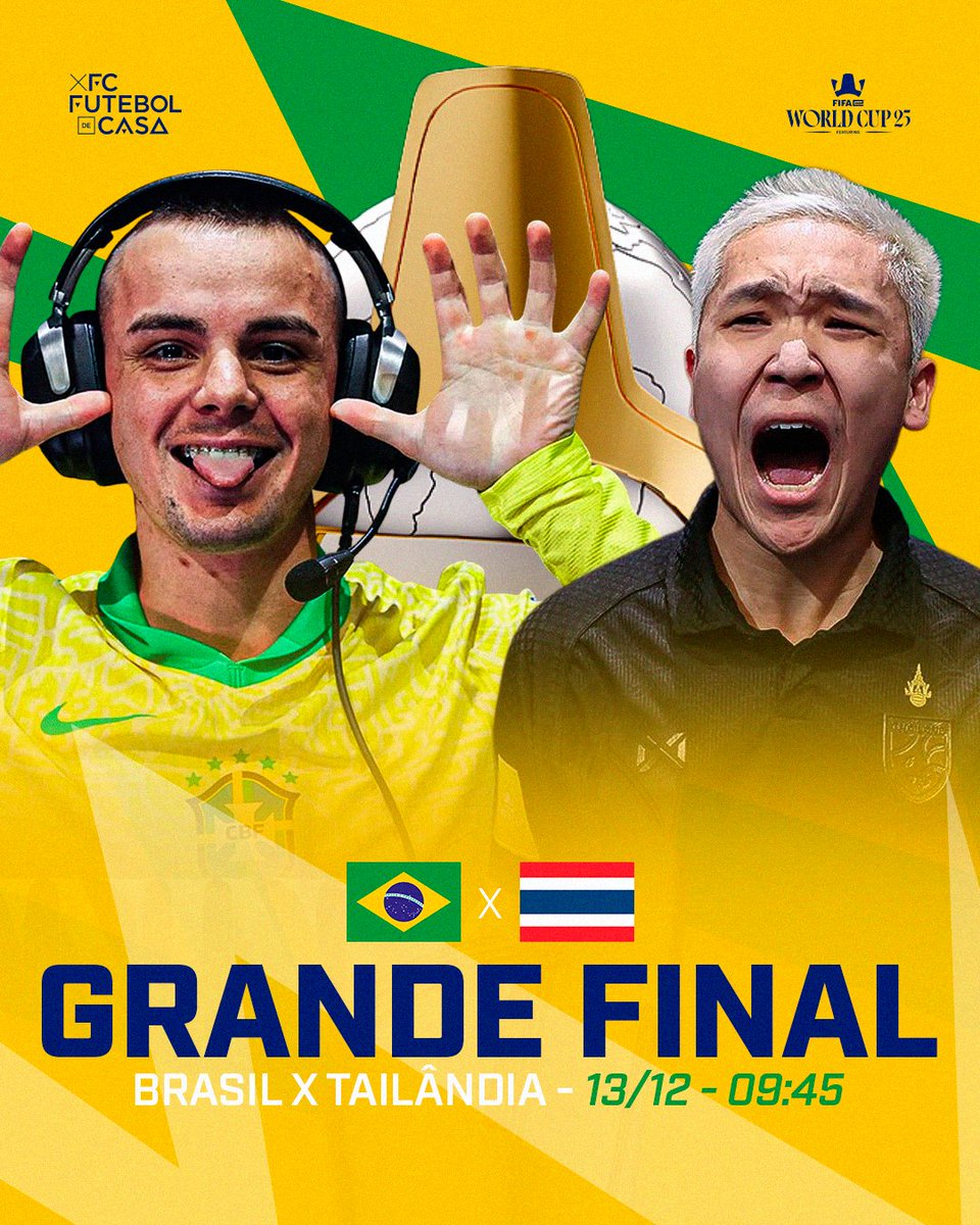 É DUELO DE GIGANTES! ⚔

@juninhoefootball enfrenta o tailandês JXMKT na GRANDE FINAL da Copa do Mundo FIFAE Mobile! O confronto é amanhã (13/12), às 9:45h e você não vai querer perder esse JOGÃO!

O Brasil está  junto com você, JUNINHO! 🙌

Técnico: <a href="/thiagoavare10/">Thiago Avaré</a> 

🇧🇷 x 🇹🇭 -