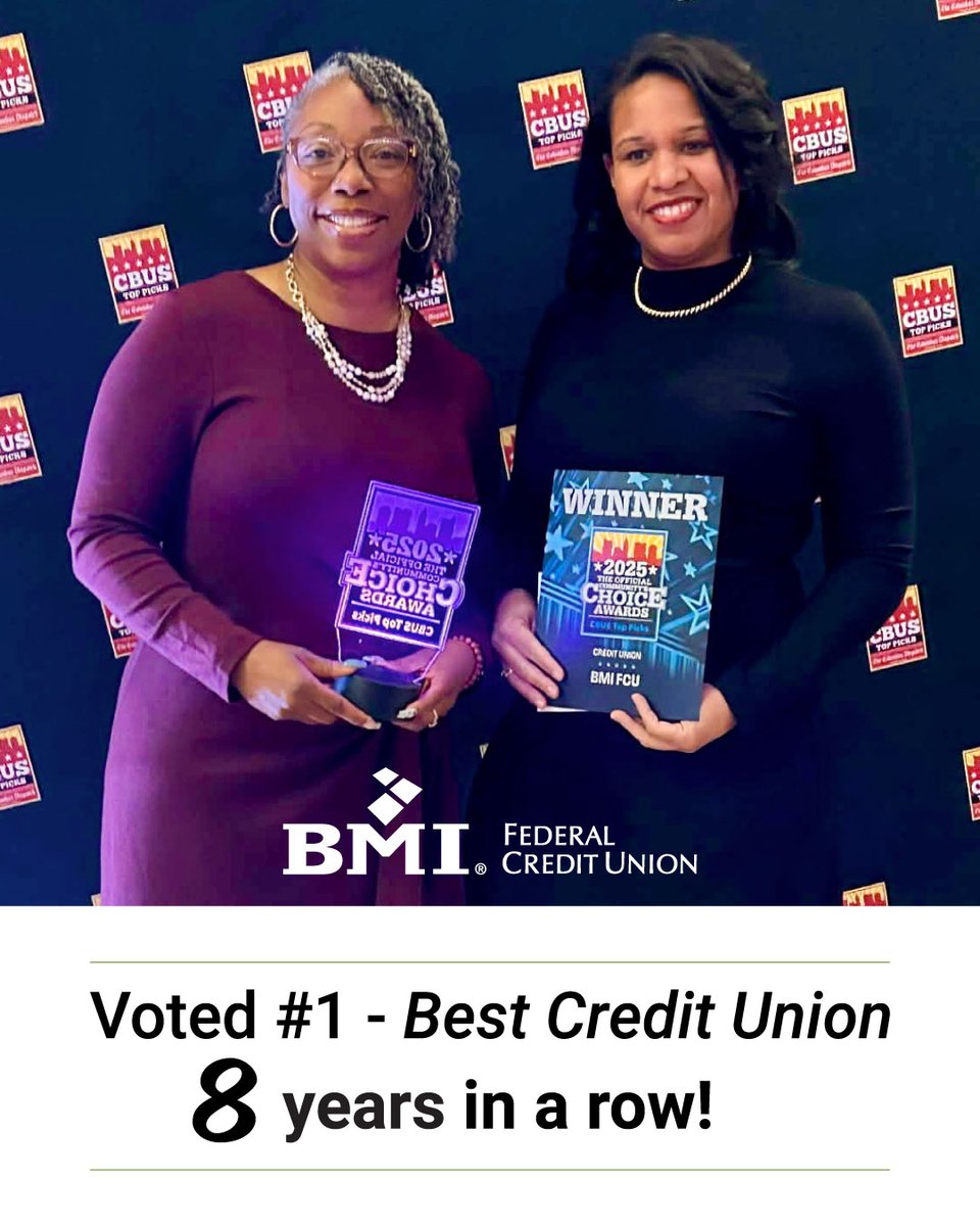 We are thrilled to announce that BMI FCU® was voted by CBUS Top Picks as the Best Credit Union for the EIGHTH year in a row! Thank you to our members, friends, and family for making this amazing achievement possible. Find out more at bmifcu.org/bestcreditunion #BMIFCU