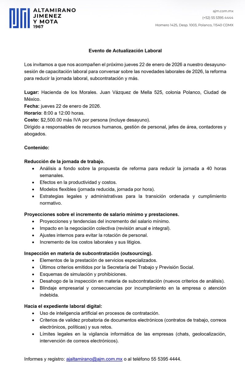 ¡ Nos venos el Jueves 22 de enero a las 8 am para platicar sobre la Reducción de la Jornada a 40 horas y más temas laborales de gran actualidad !