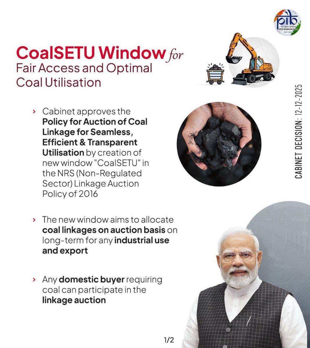 DrSJaishankar's tweet photo. Important decisions taken today by Union Cabinet under leadership of PM @narendramodi:

➡️ Approved scheme of Conduct of Census of India 2027 at a cost of Rs.11,718.24 crore. About 30 lakh field functionaries will complete India’s first digital census in two phases.

➡️ Minimum Support Price for Copra for 2026 season approved, incentivising coconut production and ensuring prosperity for growers.

➡️ Approved CoalSETU Window for fair access and optimal coal utilisation. Will allow coal to be utilised for any industrial use and augment availability & exports of washed coal.

#CabinetDecisions