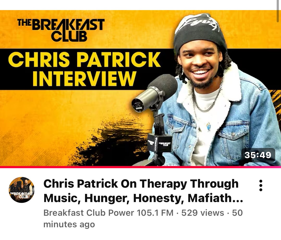ChrisPatUpdates's tweet image. Chris Patrick just did an interview on The Breakfast Club 😤

Full video: youtu.be/5Htl8dklLwE?si…