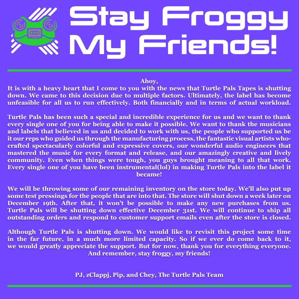 TurtlePalsTapes's tweet image. An important message from the Turtle Pals Team