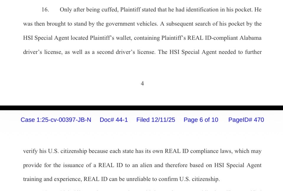 jaredmcclain's tweet image. This is the official policy—not a one off. 

HSI said last night in our case against these policies that the administration doesn’t consider REAL IDs to be reliable proof of lawful status.