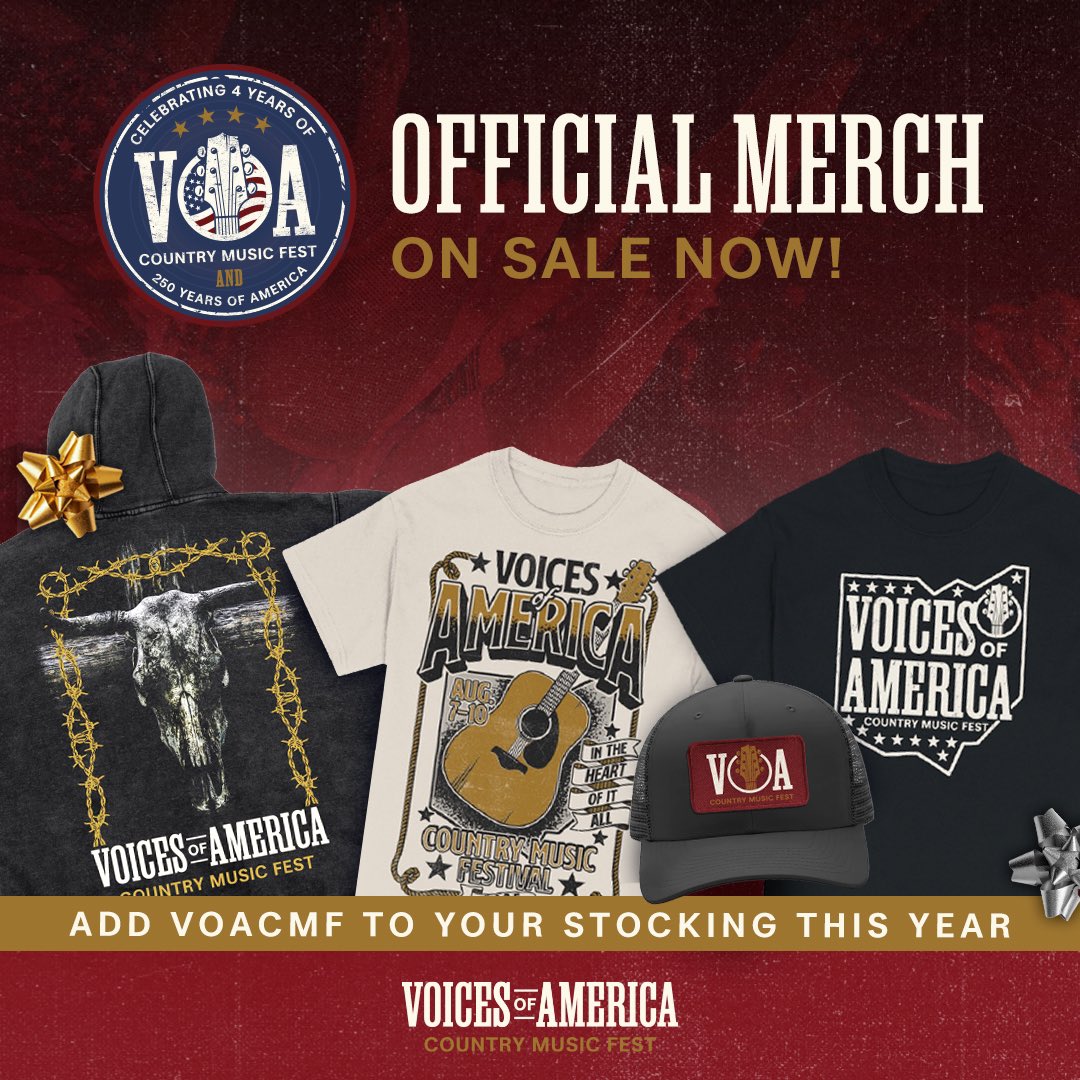 VOACountryFest's tweet photo. ‘Tis the season 🎁 VOACMF merch is now available online! For a limited time, get discounted 2025 merchandise. Head over to the “shop” page at https://t.co/JrF4fgfYF8 or click the link below!

https://t.co/KcDtSyG4YY https://t.co/ntaGRx4qzm