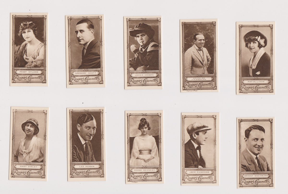 Splitting a set of mostly high-grade 1923 Ringer's (Edwards, Ringer &amp; Bigg) Cinema Stars cards. Hoping to list all 50 today; 30 already up including Chaplin, Pickford, etc. You'll find them here: ebay.com/str/immortalep…