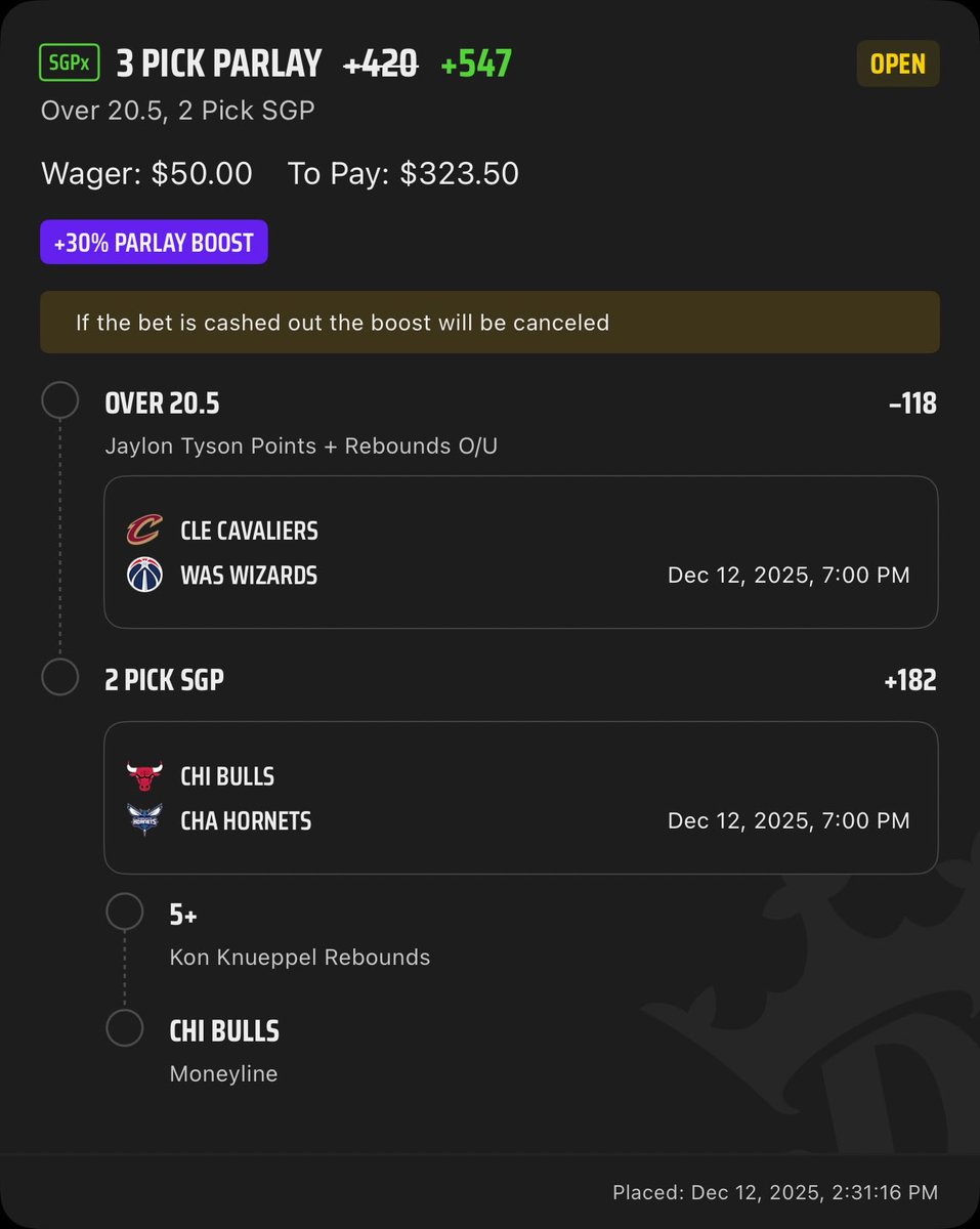 NBA DK BOOST ⚔️

sportsbook.draftkings.com/social/post/ef…

Tylon cleared this line in 11/14 games when playing 24 MP, AND 8/9 w/o Jarrett Allen. 

Kon has Lamelo, Sexton, and Mann all out. In 8 games Ball has missed Kon has recorded 5 rebounds in 6 of them. 

BOL🤝

#draftkings #nbapicks