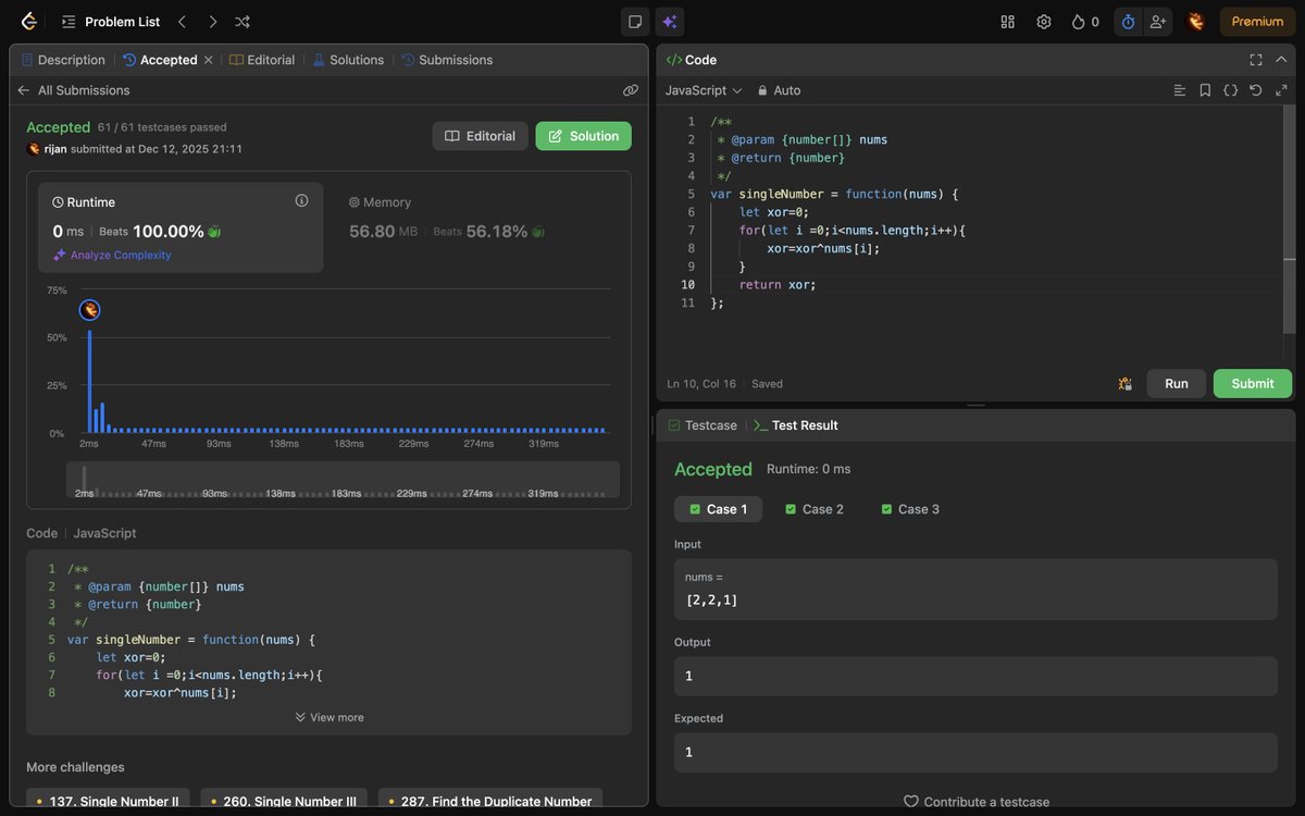 Rijan1114's tweet image. Day 3/100
wrote two code solutions where  both passed, but only one followed the logic correctly
Lesson 📖
Getting &quot;Accepted&quot; isn&apos;t enough
Understanding the why behind your code is what counts.
#LearnInPublic #Leetcode #100DaysOfCode #DSA
