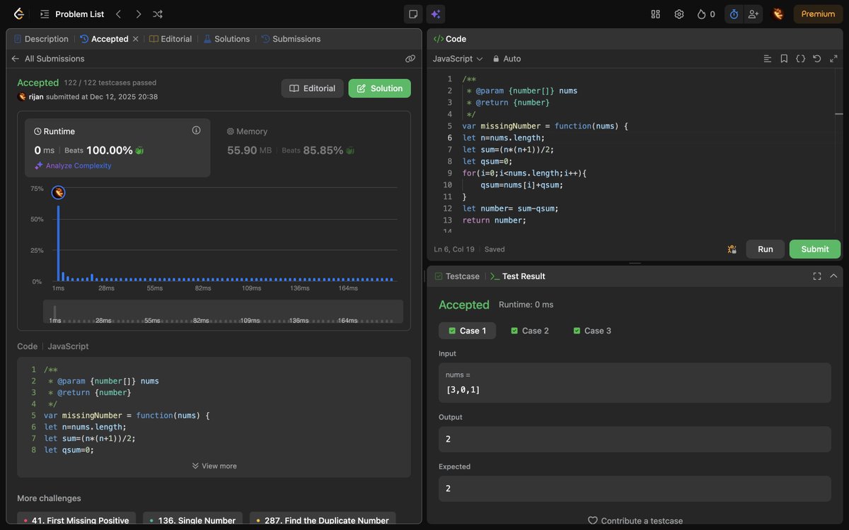 Rijan1114's tweet image. Day 3/100
wrote two code solutions where  both passed, but only one followed the logic correctly
Lesson 📖
Getting &quot;Accepted&quot; isn&apos;t enough
Understanding the why behind your code is what counts.
#LearnInPublic #Leetcode #100DaysOfCode #DSA