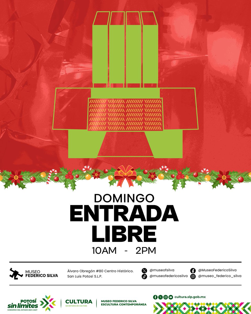 ¡Domingo de visitar museos! 🤩 disfruta de un paseo cultural en el centro histórico de San Luis Potosí y no te olvides de visitar el #museofedericosilva, único museo de escultura contemporánea en América Latina.
Horario: domingo 10:00 a 14:00 hrs / ENTRADA LIBRE #ricardogallardo