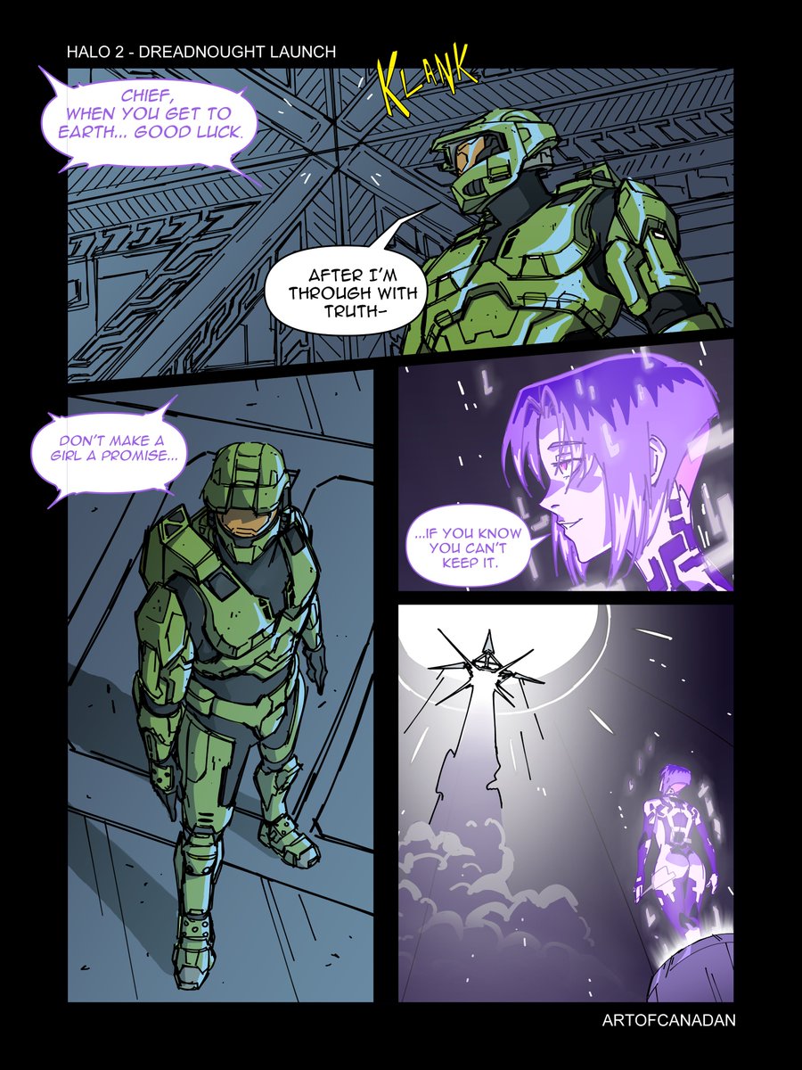 ArtofCanadan's tweet photo. Trying to get into comics, starting by paneling one of my fave scenes from my fave game, Halo 2. #art #fanart #fanartfriday #comics  #masterchief #cortana https://t.co/ltNlZOzZQt