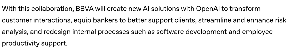 Annonce d'une collaboration avec @bbva pour étendre le déploiement de ChatGPT Enterprise à 120 000 employés et soutenir