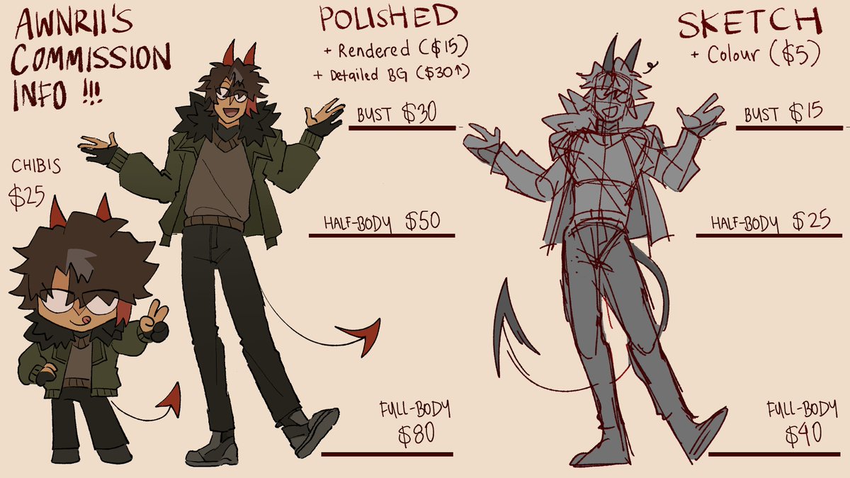 heres my updated commission information! examples in replies!