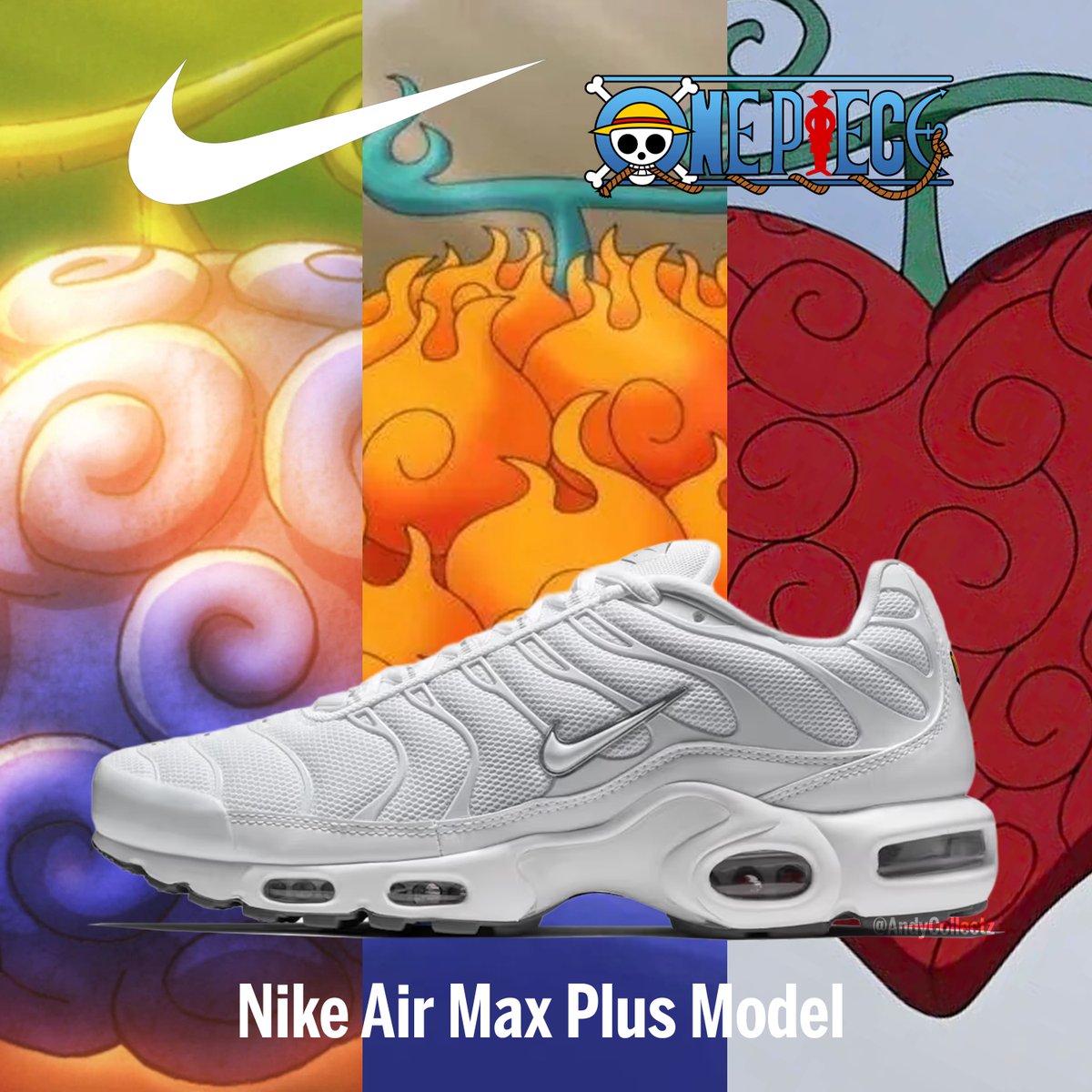 AndyCollectz's tweet image. More info has come out about the Nike x One Piece Collection that is rumored to be coming out next year!

In addition to the apparel, there will be 3 Nike Air Max Plus Sneakers with colorways themed after the Gum Gum (Gomu Gomu), Flame Flame (Mera Mera), &amp;amp; Op Op (Ope Ope) Devil…