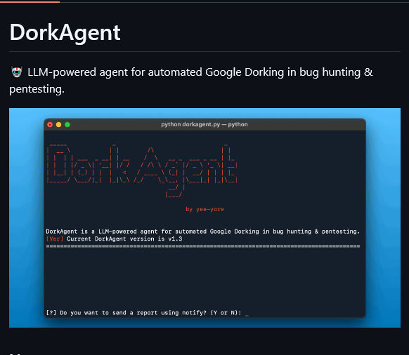 LLM-powered agent for automated Google Dorking in bug hunting &amp; pentesting,

- github.com/yee-yore/DorkA…

#infosec #cybersec #cybersec