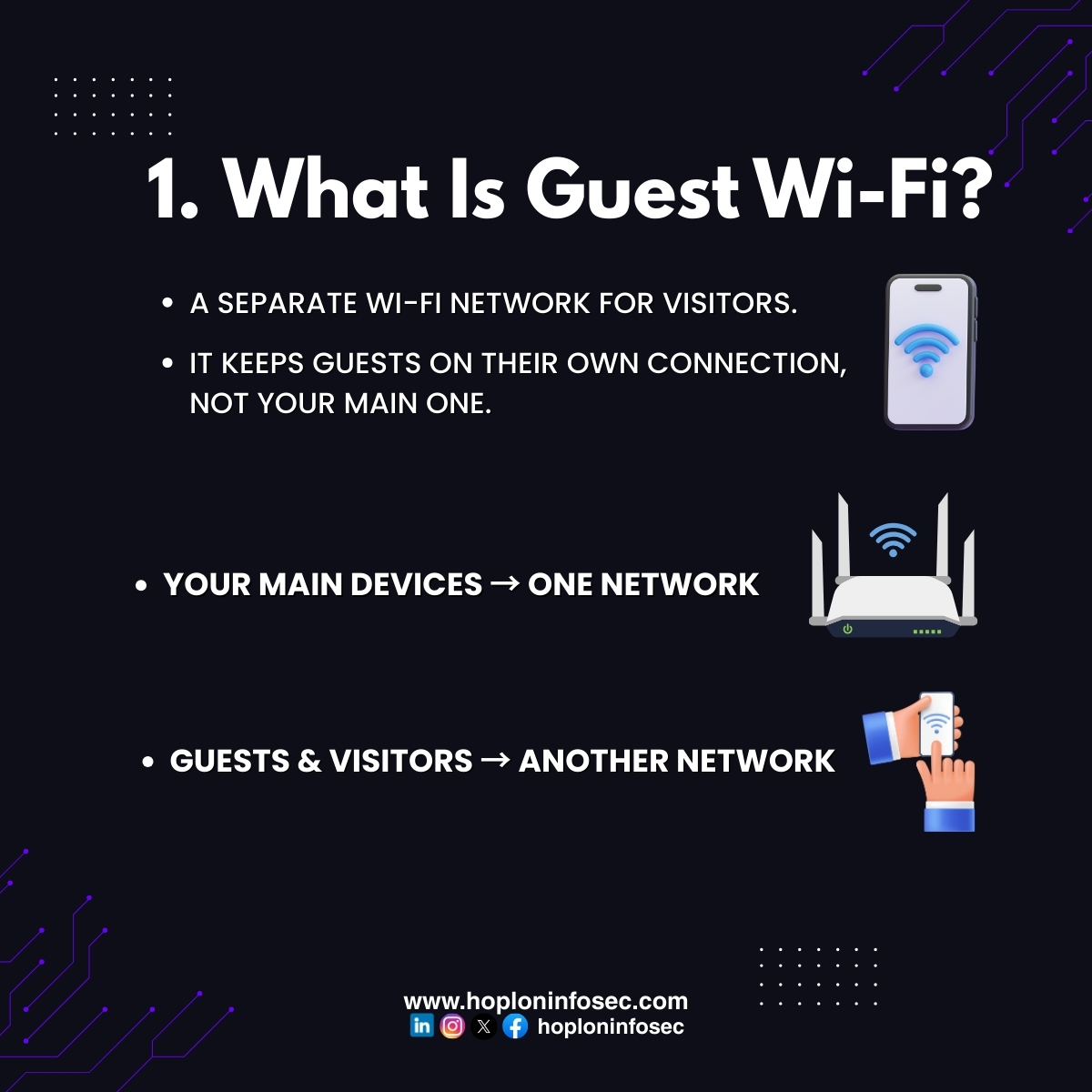 HoplonInfosec's tweet image. A Guest Wi-Fi network keeps visitors separate from your main devices — protecting your phones, laptops, smart TVs, and personal data.
Follow @HoplonInfosec for real-world cybersecurity tips.
#CyberSecurity #GuestWiFi #HomeNetworkSecurity #DigitalSafety #Infosec