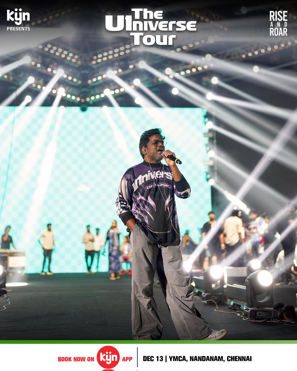 riseandroar_inc's tweet photo. The Little Maestro @thisisysr is all set to ignite the stage… 🎶🔥

Tonight, the vibe turns unstoppable! ✨

📍 Dec 13 • YMCA, Nandanam
🎟️ Tickets live now on the #KYNApp — don’t miss out! 🚀

#TheU1niverseTour #YuvanShankarRaja #YuvanLiveInConcert #RiseAndRoar https://t.co/bUrqZDOsfA