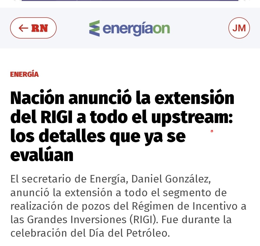 NACIÓN EXTIENDE EL RIGI A TODO EL UPSTREAM

Gracias a las gestiones que llevamos adelante ante el <a href="/MinEconomia_Ar/">Ministerio de Economía</a>, hoy se confirmó una medida que impulsará más trabajo y desarrollo para nuestra provincia.

Agradezco al ministro <a href="/LuisCaputoAR/">totocaputo</a> y al secretario de Energía, Daniel