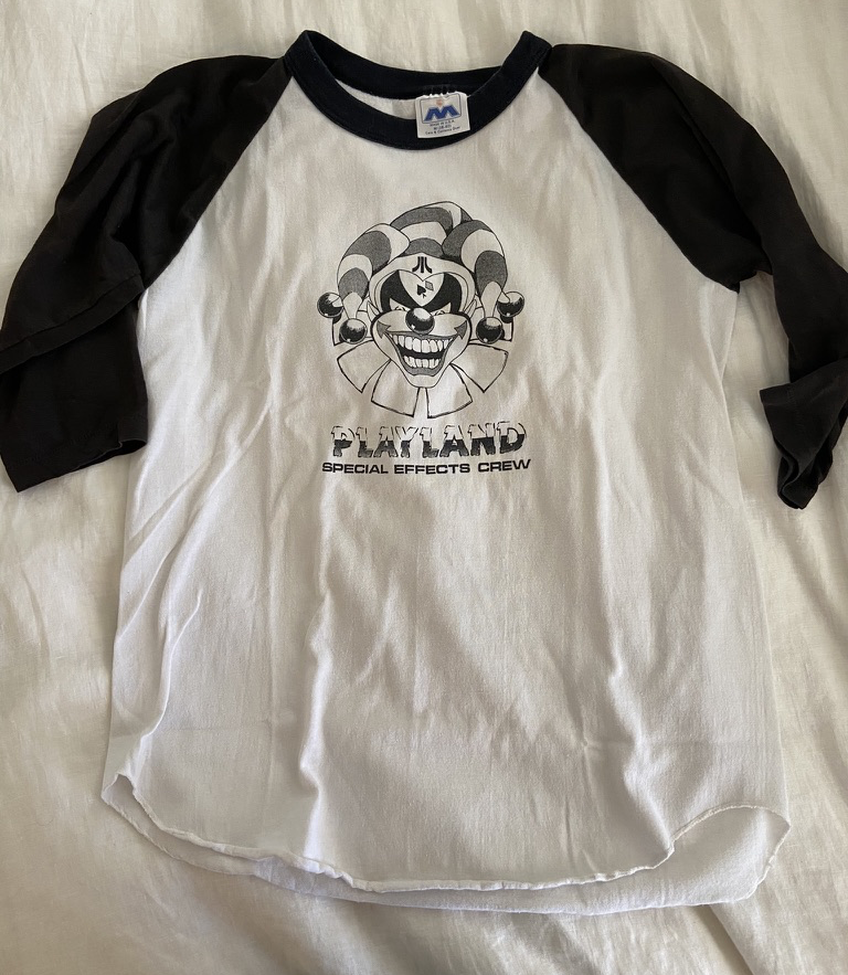 Car__Go's tweet photo. My uncle worked for Lucas Film as a FX miniature model maker. This Atari Playland Special Effects Crew shirt is in his collection. I'm considering selling it &amp; need insight as to the value. Pretty rare since the game was never released. Please comment your thoughts. #atari https://t.co/lucvxrvFTw
