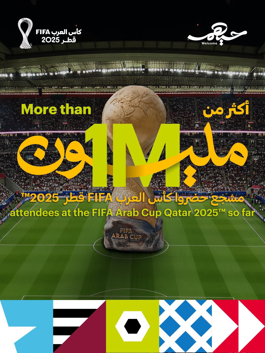 نجاح جماهيري مدوٍ.. كأس العرب 2025 تتجاوز حاجز المليون مشجع قبل منافسات نصف النهائي 