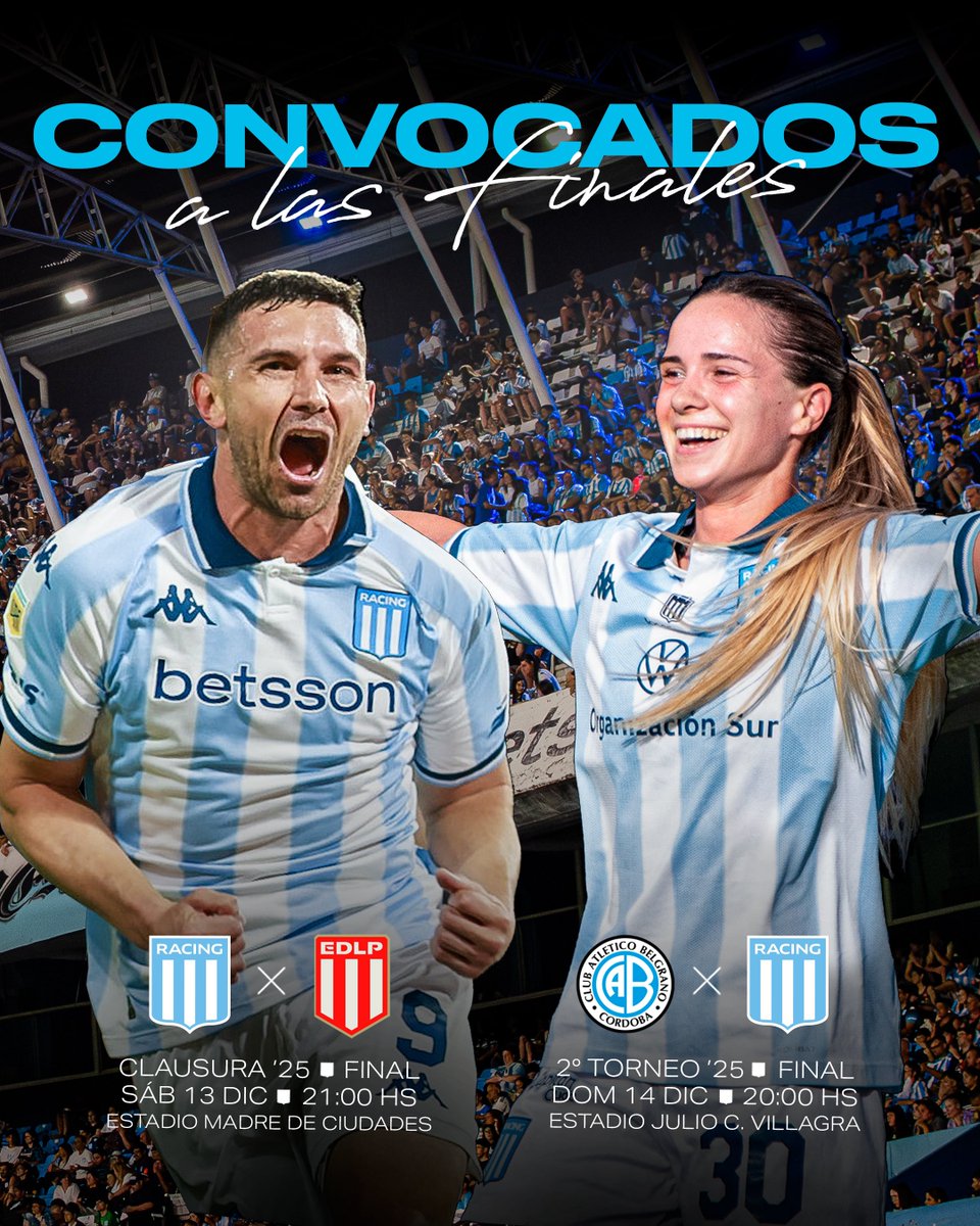 RacingClub's tweet photo. 📋 ¡Los convocados y las convocadas de Racing para ir por el título! 🩵👊🏻 https://t.co/TI4EPjrSuq