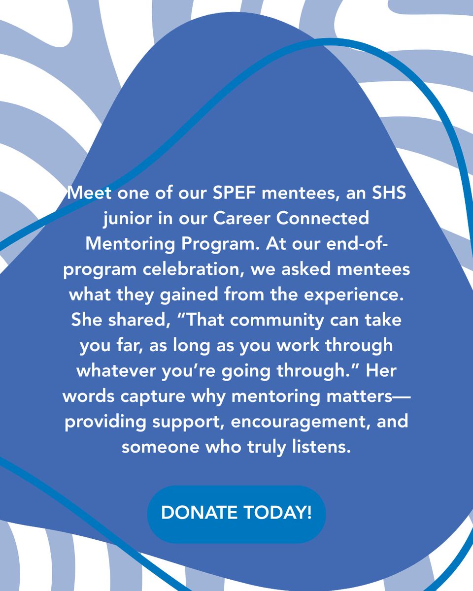 This is why SPEF invests in mentorship. A single conversation can change a student’s path, and a year of support can transform their future.

Help more students gain clarity and confidence. Give today: spefct.org/donate