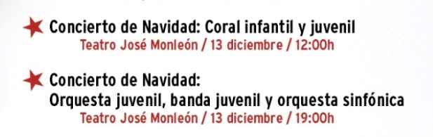 AmpaEM_MRS's tweet photo. Mañana 13 de diciembre podremos disfrutar de los
Conciertos de Navidad 🎄✨🎶

🕛12h Coral Infantil y Coral Juvenil
🕖19h Orquesta juvenil, banda juvenil y orquesta sinfónica

 📍Teatro José Monleón

#EscuelaConservatorioMRS https://t.co/SO56tpcDxi