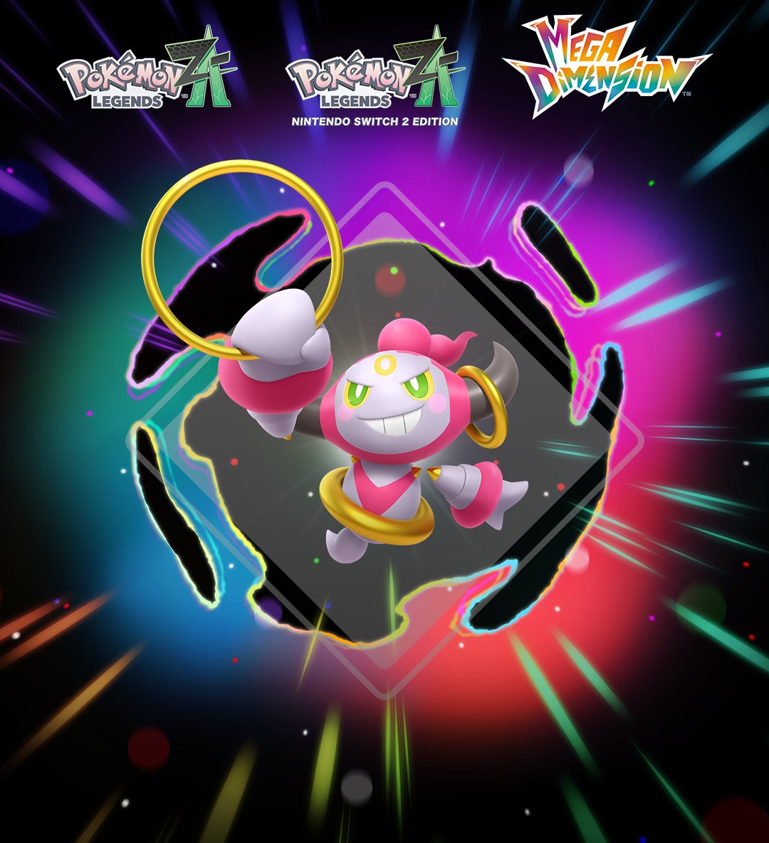 Pokemon's tweet image. The Mythical Pokémon Hoopa holds the key to the story of #PokemonLegendsZA – Mega Dimension. What role could it have to play?