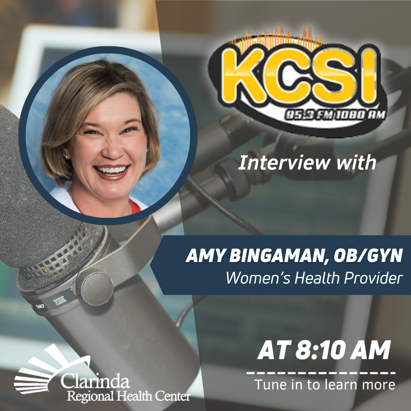 ClarindaHealth's tweet photo. ⏰ Tune in tomorrow!
Dr. Amy Bingaman will be on KCSI at 8:10 AM talking women’s health and the care she provides at CRHC. 💛
Be sure to listen in! https://t.co/WiP1Gf9u6r