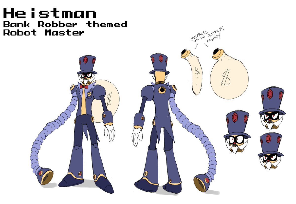 My submission for the robot master design contest  

It's Heistman!, the bank robber themed robot master! 
<a href="/MegaMan/">Mega Man</a> #MegaManDO #DesignARobotMaster