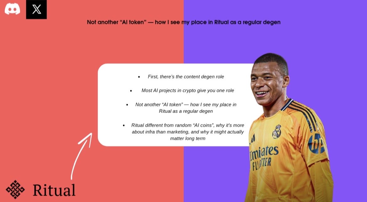 Blinqo3_80's tweet image. Not another “AI token” — how I see my place in Ritual as a regular degen

I’m not a dev, not a node runner and definitely not some AI professor. I’m just a degen who’s tired of empty “AI tokens” that are basically a logo, a narrative and zero real infra behind them. Ritual feels…