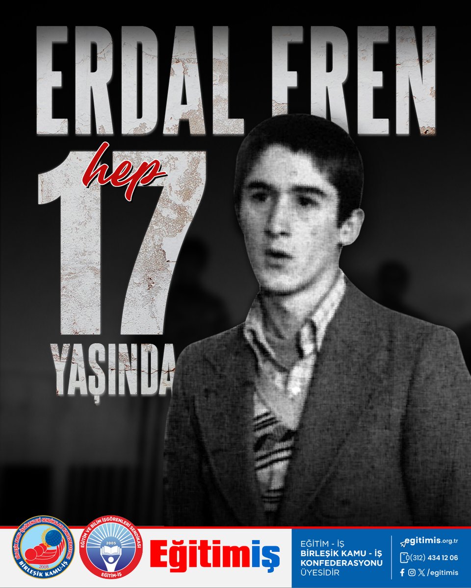 Bugün, 12 Eylül faşizmi tarafından yaşı büyütülerek idam edilen Erdal Eren’in ölüm yıl dönümü. Hep 17 yaşında kalan Erdal Eren’i ve faşizme karşı mücadelede yitirdiğimiz tüm devrimci gençleri derin bir saygı ve sevgiyle selamlıyoruz.

Eğitim-İş olarak; laik ve bilimsel eğitim