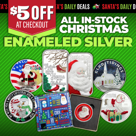 Today's Deal on Silver Keepsakes is Santa-Approved! Take $5 OFF any Enameled Christmas silver bar or round at checkout. Each piece is one-of-a-kind, hand-painted by our artists and arrives in gift packaging, ready to give. Find all available here >> bit.ly/4iIoJpJ