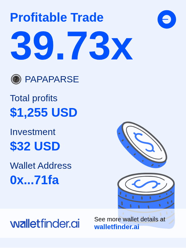 🎉 Profits worth celebrating 🍾
$1,255 in one token move. Pop the cork:
🎉 wlltfndr.ai/4jxsrkra

$PAPAPARSE on $BASE