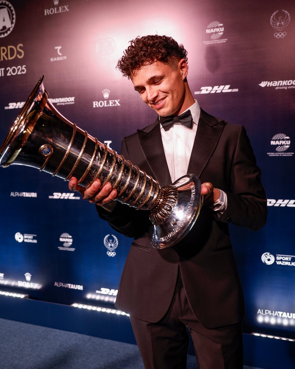 F1's tweet image. Lando Norris, you are a World Champion! 👏

Tonight, Lando picked up his Drivers' Championship trophy at the FIA Awards 💪

#F1 #Formula1